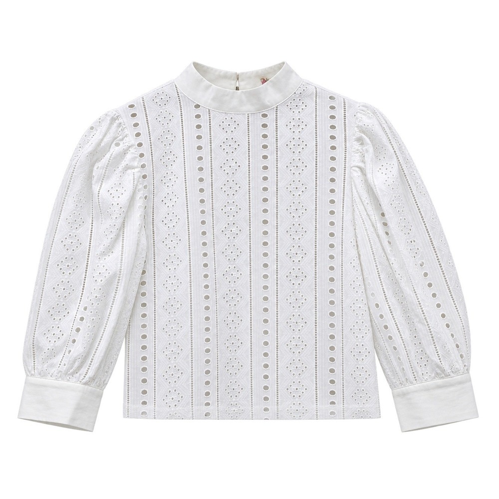 Choosy Eyelet Lace Mock Neck Puff Sleeve Blouse Women S White Romantic Boho